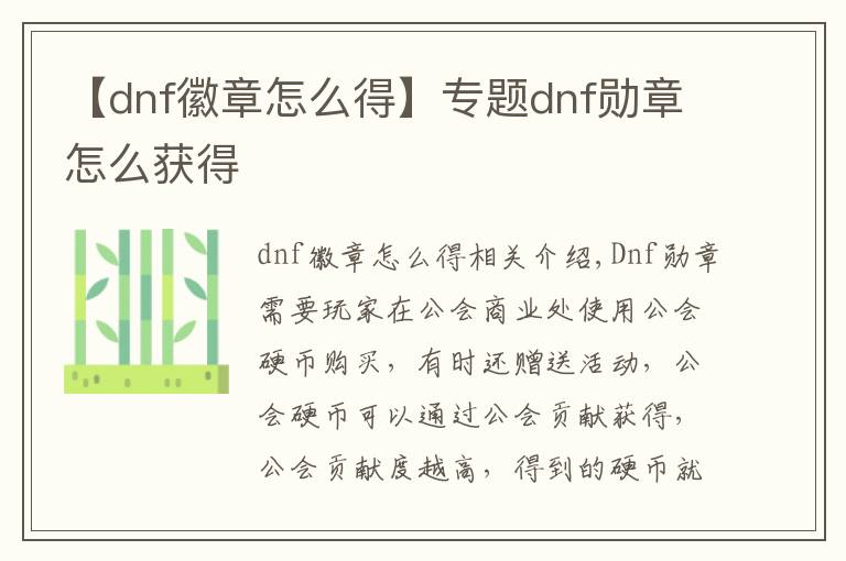 【dnf徽章怎么得】專題dnf勛章怎么獲得