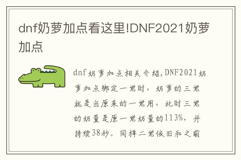 dnf奶蘿加點(diǎn)看這里!DNF2021奶蘿加點(diǎn)