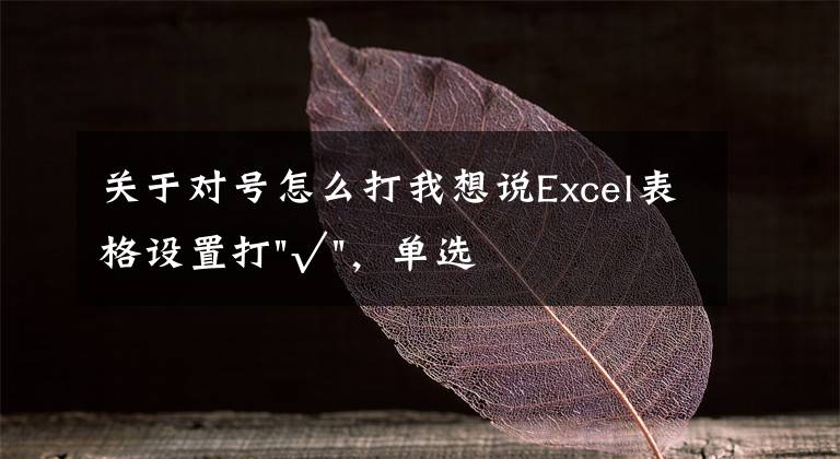 關于對號怎么打我想說Excel表格設置打"√"，單選或一鍵全選都可操作，簡單3步搞定