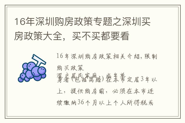 16年深圳購(gòu)房政策專題之深圳買房政策大全，買不買都要看