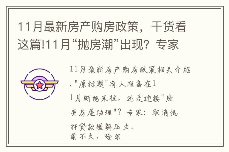 11月最新房產購房政策，干貨看這篇!11月“拋房潮”出現(xiàn)？專家：建議取消房貸，以免買房人壓力大