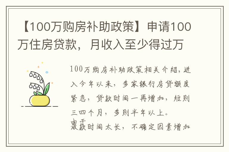 【100萬(wàn)購(gòu)房補(bǔ)助政策】申請(qǐng)100萬(wàn)住房貸款，月收入至少得過(guò)萬(wàn)！達(dá)不到怎么辦？