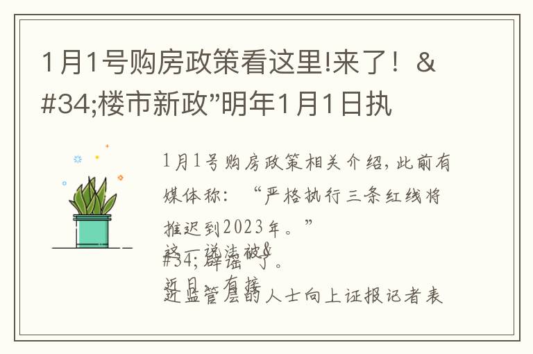 1月1號購房政策看這里!來了！"樓市新政"明年1月1日執(zhí)行，買房要"三思"了