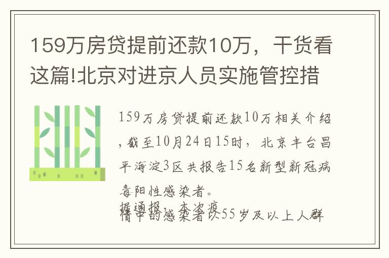 159萬房貸提前還款10萬，干貨看這篇!北京對進京人員實施管控措施