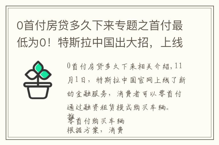 0首付房貸多久下來專題之首付最低為0！特斯拉中國出大招，上線全新購車服務(wù)，車企紛紛發(fā)力