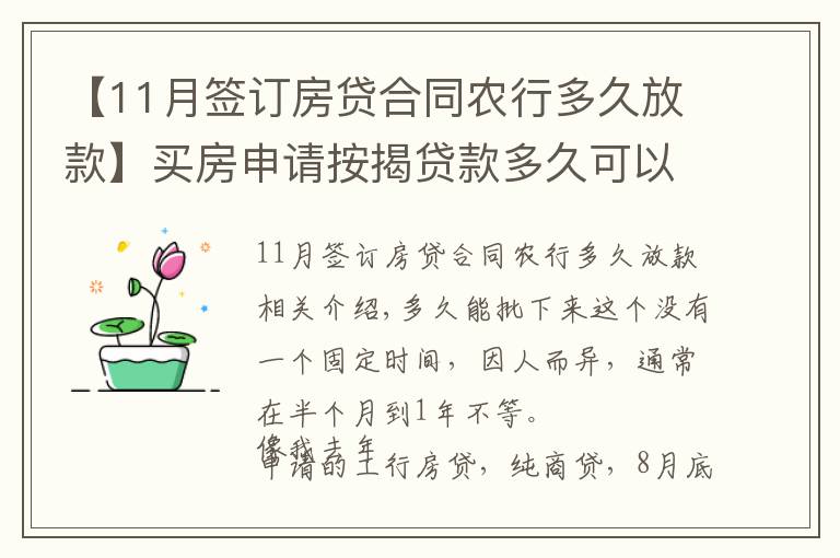 【11月簽訂房貸合同農(nóng)行多久放款】買房申請(qǐng)按揭貸款多久可以下來(lái)？