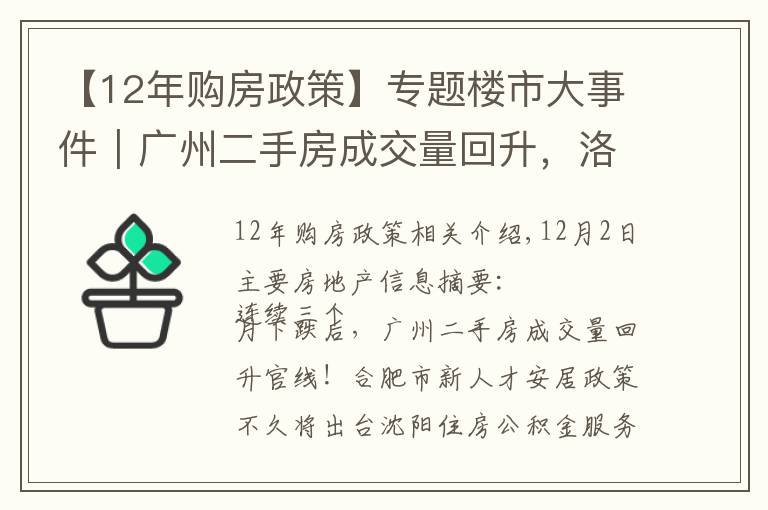 【12年購房政策】專題樓市大事件｜廣州二手房成交量回升，洛陽經(jīng)適房滿五年可交易