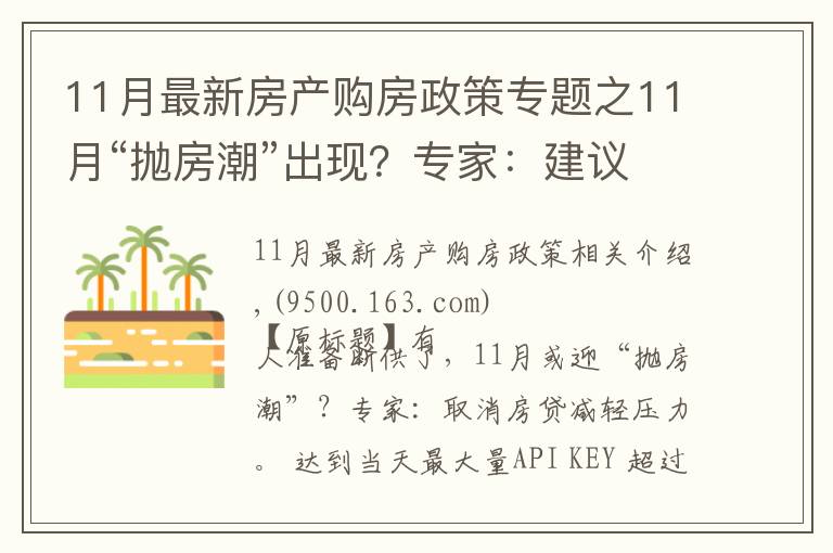 11月最新房產購房政策專題之11月“拋房潮”出現(xiàn)？專家：建議取消房貸，以免買房人壓力大