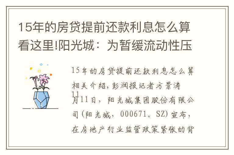 15年的房貸提前還款利息怎么算看這里!陽光城：為暫緩流動性壓力，申請變更兩只債券兌付方案