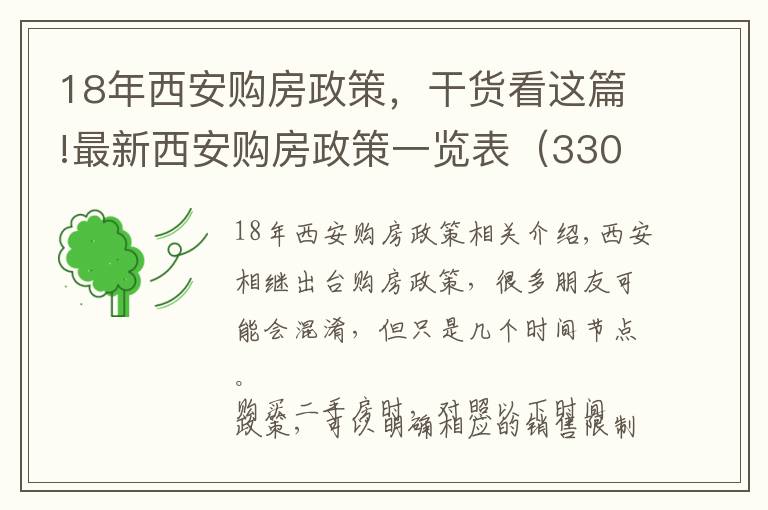 18年西安購房政策，干貨看這篇!最新西安購房政策一覽表（330后新政）