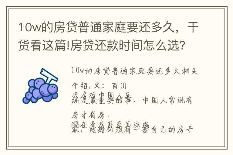 10w的房貸普通家庭要還多久，干貨看這篇!房貸還款時間怎么選？等額本息還是等額本金？聽聽銀行員工說的吧