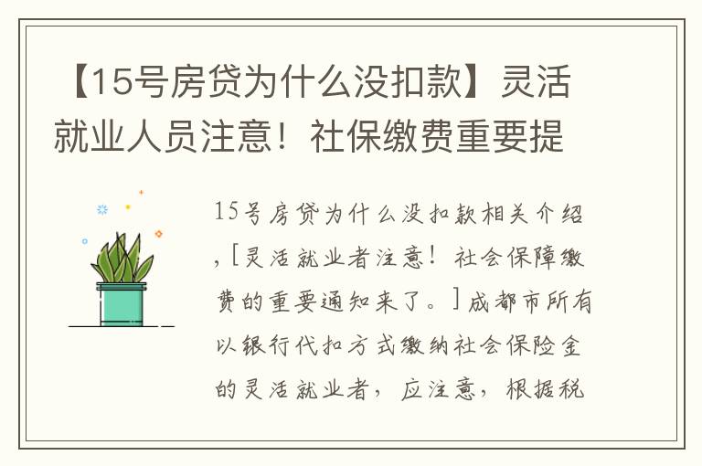 【15號房貸為什么沒扣款】靈活就業(yè)人員注意！社保繳費重要提醒來了