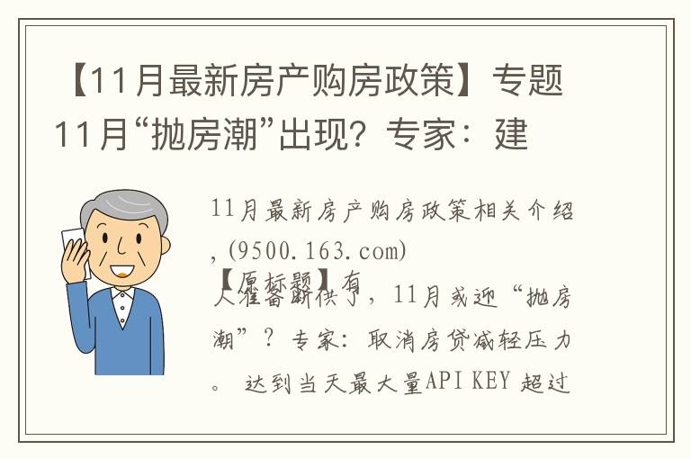 【11月最新房產(chǎn)購房政策】專題11月“拋房潮”出現(xiàn)？專家：建議取消房貸，以免買房人壓力大