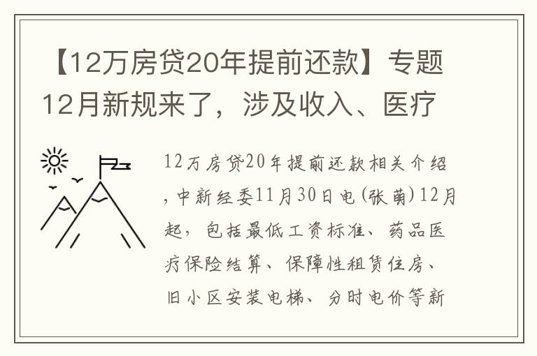 【12萬房貸20年提前還款】專題12月新規(guī)來了，涉及收入、醫(yī)療、住房、出行、飲水