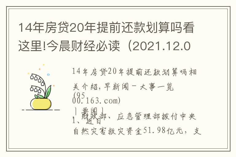 14年房貸20年提前還款劃算嗎看這里!今晨財經(jīng)必讀（2021.12.01）