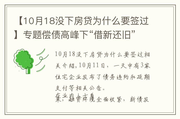 【10月18沒下房貸為什么要簽過】專題償債高峰下“借新還舊”，為何依然難解房企債務(wù)危機(jī)？