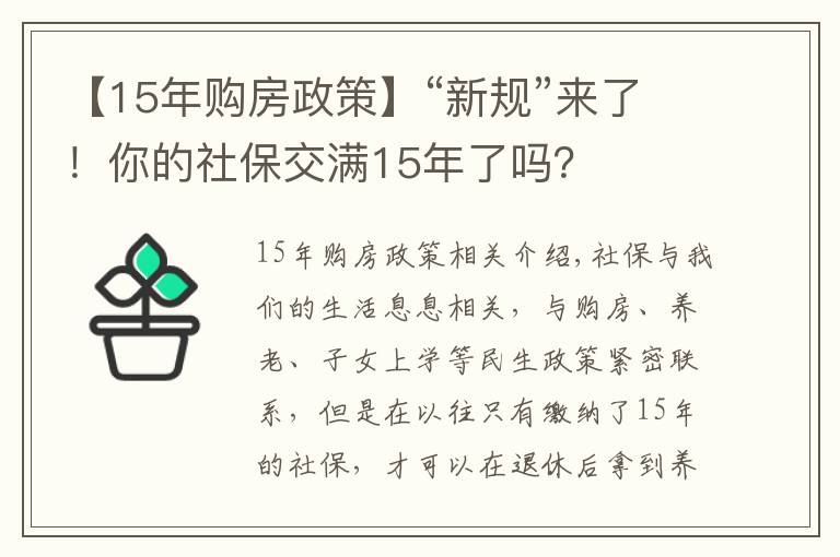 【15年購房政策】“新規(guī)”來了！你的社保交滿15年了嗎？