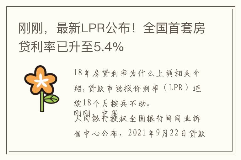 剛剛，最新LPR公布！全國首套房貸利率已升至5.4%