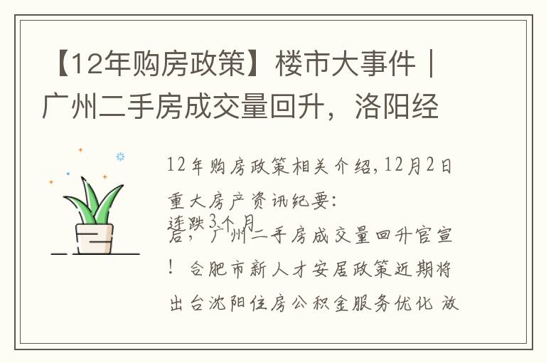 【12年購房政策】樓市大事件｜廣州二手房成交量回升，洛陽經(jīng)適房滿五年可交易