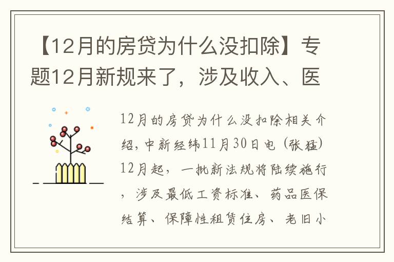 【12月的房貸為什么沒扣除】專題12月新規(guī)來了，涉及收入、醫(yī)療、住房、出行、飲水