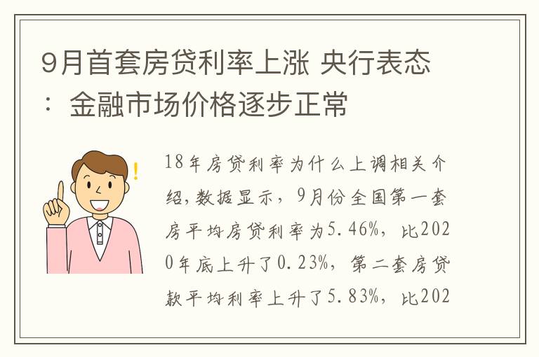 9月首套房貸利率上漲 央行表態(tài)：金融市場價格逐步正常