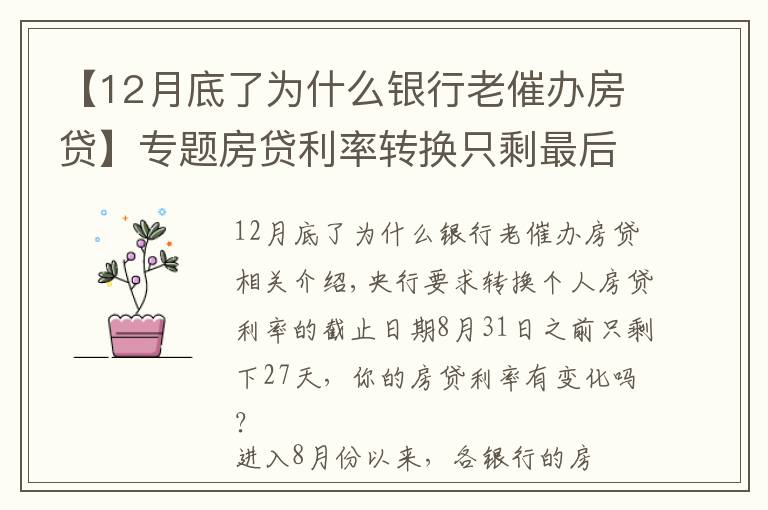 【12月底了為什么銀行老催辦房貸】專題房貸利率轉(zhuǎn)換只剩最后1個月！LPR和固定利率選哪種更劃算？