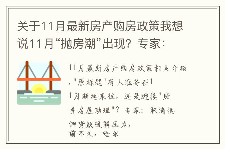 關(guān)于11月最新房產(chǎn)購(gòu)房政策我想說(shuō)11月“拋房潮”出現(xiàn)？專(zhuān)家：建議取消房貸，以免買(mǎi)房人壓力大