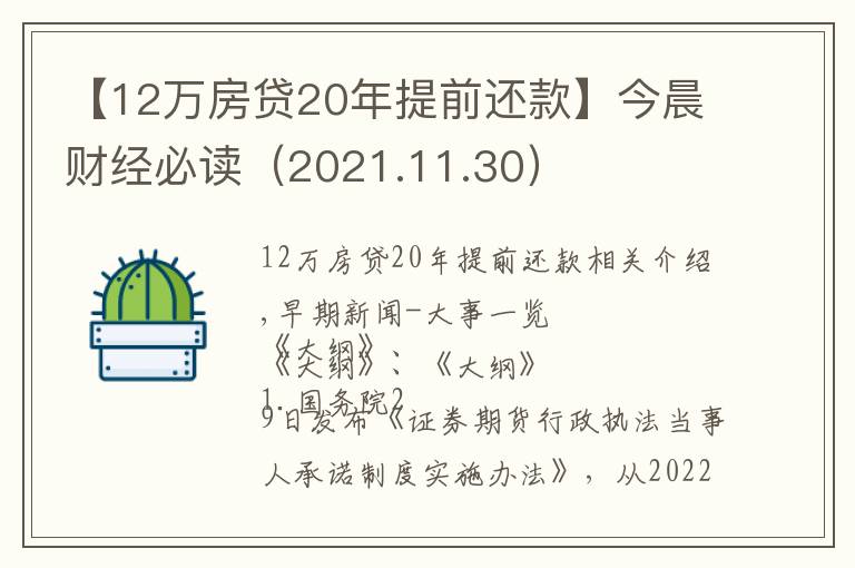 【12萬房貸20年提前還款】今晨財經(jīng)必讀（2021.11.30）