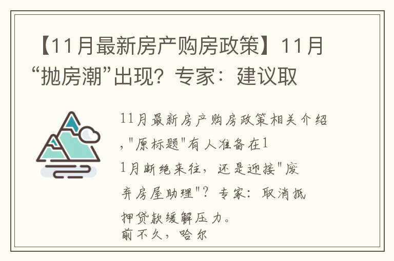 【11月最新房產購房政策】11月“拋房潮”出現(xiàn)？專家：建議取消房貸，以免買房人壓力大