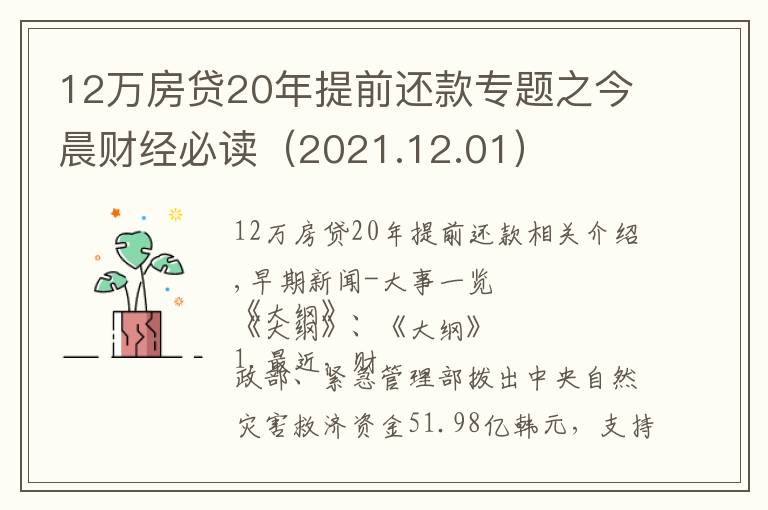 12萬房貸20年提前還款專題之今晨財經(jīng)必讀（2021.12.01）