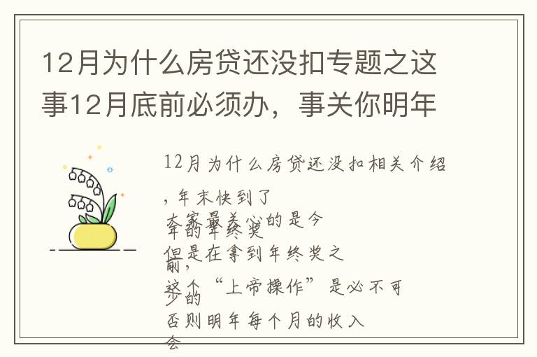 12月為什么房貸還沒扣專題之這事12月底前必須辦，事關(guān)你明年收入！手把手教你