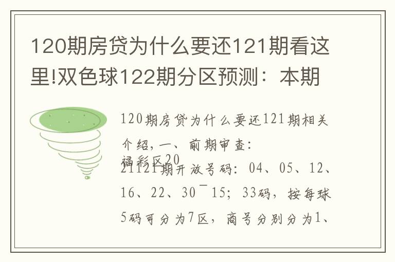 120期房貸為什么要還121期看這里!雙色球122期分區(qū)預(yù)測：本期通殺兩區(qū)似有不妥殺三區(qū)就看二區(qū)表現(xiàn)