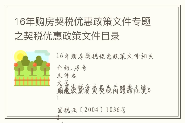 16年購房契稅優(yōu)惠政策文件專題之契稅優(yōu)惠政策文件目錄