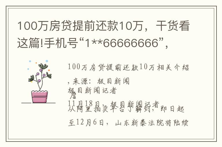 100萬(wàn)房貸提前還款10萬(wàn)，干貨看這篇!手機(jī)號(hào)“1**66666666”，287萬(wàn)起拍