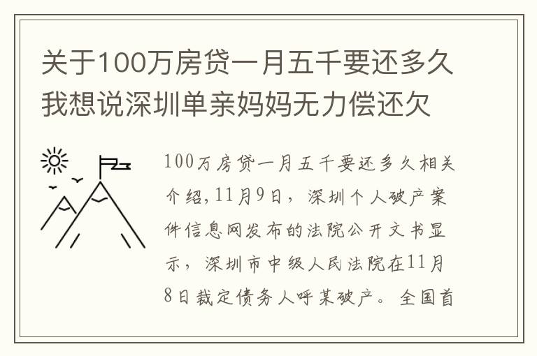 關(guān)于100萬房貸一月五千要還多久我想說深圳單親媽媽無力償還欠債成全國首位個(gè)人“破產(chǎn)人”