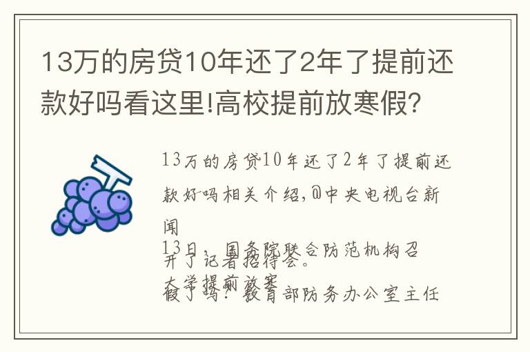 13萬的房貸10年還了2年了提前還款好嗎看這里!高校提前放寒假？教育部回應