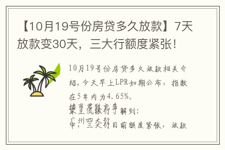 【10月19號份房貸多久放款】7天放款變30天，三大行額度緊張！8月房貸利率出爐