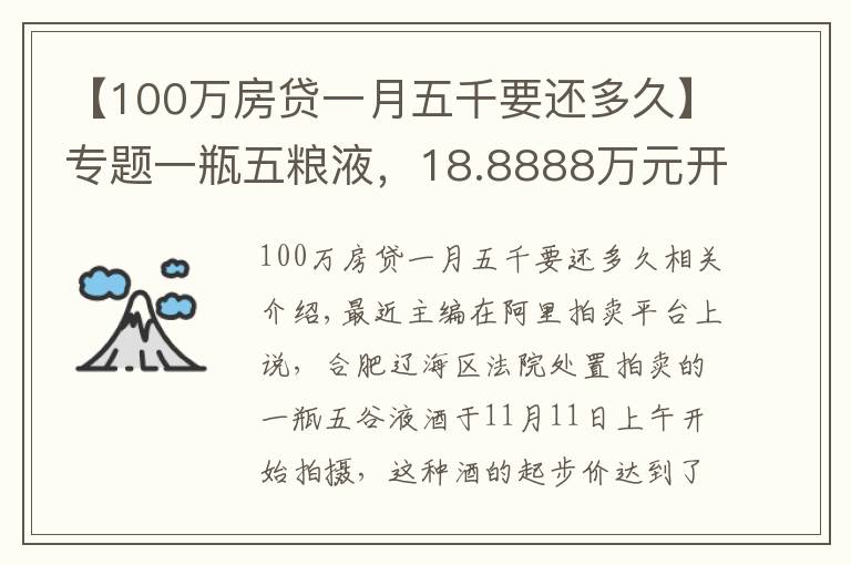 【100萬房貸一月五千要還多久】專題一瓶五糧液，18.8888萬元開拍，僅1人出價并勝出！原主人已被判24年9個月