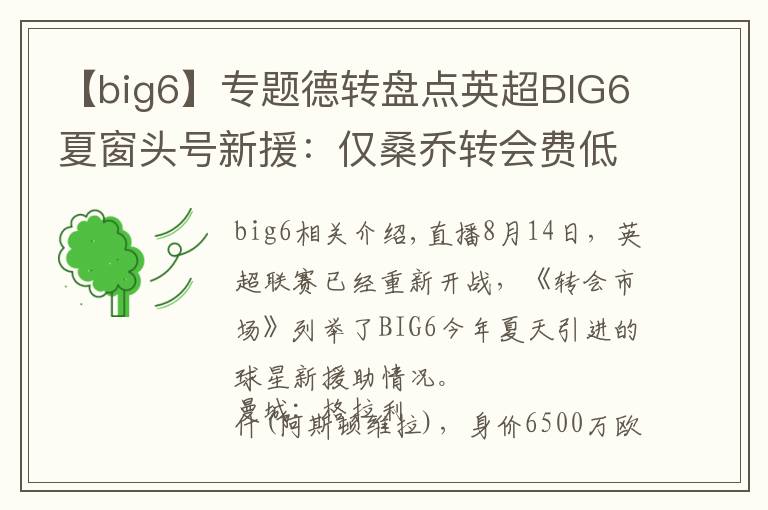 【big6】專題德轉(zhuǎn)盤點英超BIG6夏窗頭號新援：僅桑喬轉(zhuǎn)會費低于身價