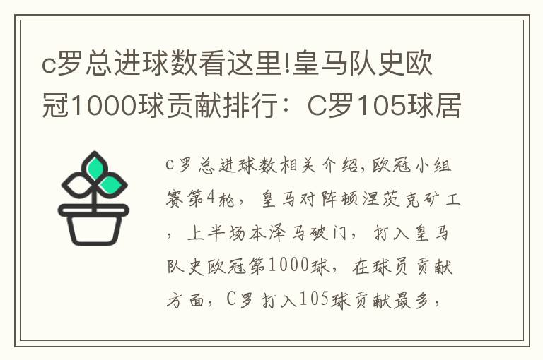 c羅總進(jìn)球數(shù)看這里!皇馬隊(duì)史歐冠1000球貢獻(xiàn)排行：C羅105球居首 本澤馬第三