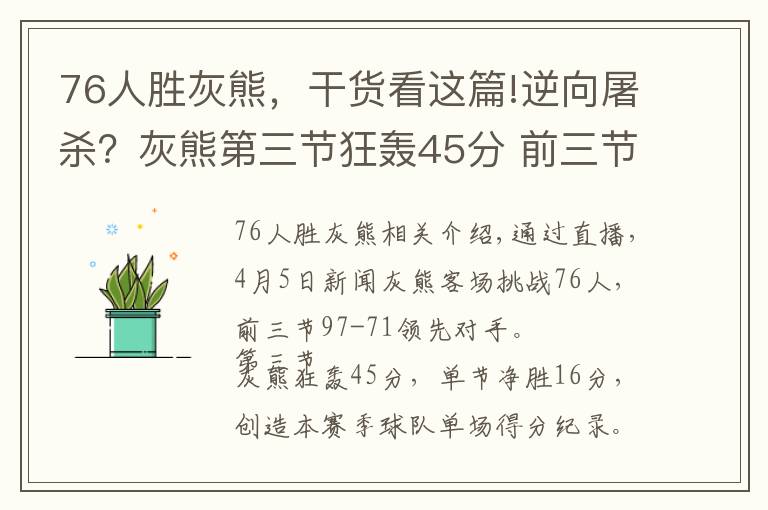 76人勝灰熊，干貨看這篇!逆向屠殺？灰熊第三節(jié)狂轟45分 前三節(jié)客場領(lǐng)先76人26分