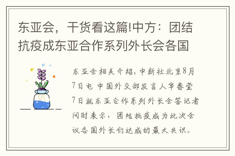 東亞會(huì)，干貨看這篇!中方：團(tuán)結(jié)抗疫成東亞合作系列外長會(huì)各國外長們達(dá)成的最大共識