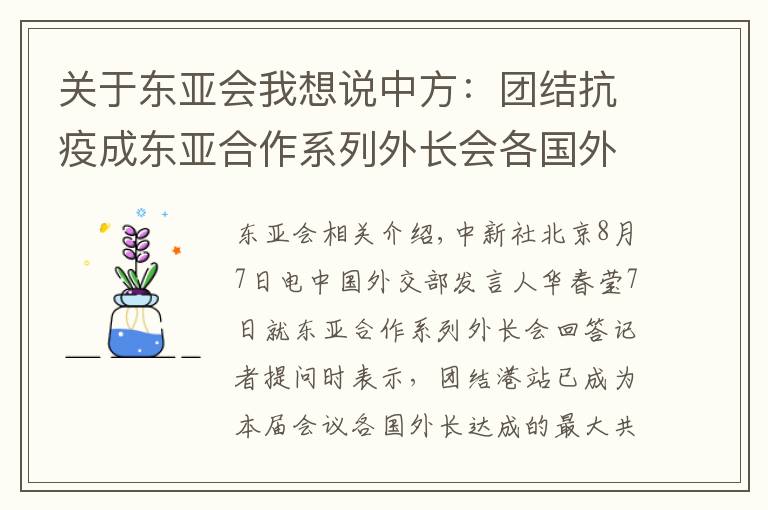 關(guān)于東亞會(huì)我想說中方：團(tuán)結(jié)抗疫成東亞合作系列外長會(huì)各國外長們達(dá)成的最大共識