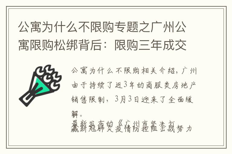 公寓為什么不限購專題之廣州公寓限購松綁背后：限購三年成交銳減三成，超兩萬套公寓待售