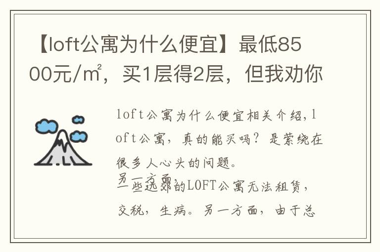 【loft公寓為什么便宜】最低8500元/㎡，買1層得2層，但我勸你謹慎