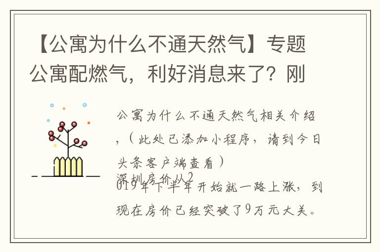 【公寓為什么不通天然氣】專題公寓配燃氣，利好消息來了？剛需最好還是別買公寓