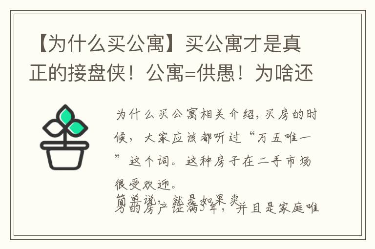 【為什么買公寓】買公寓才是真正的接盤俠！公寓=供愚！為啥還要投資公寓呢？