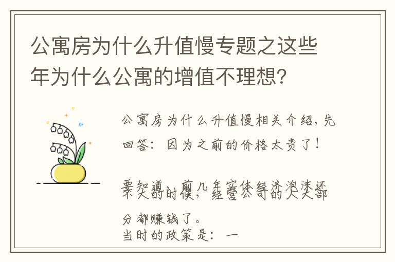 公寓房為什么升值慢專題之這些年為什么公寓的增值不理想？