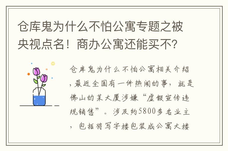 倉庫鬼為什么不怕公寓專題之被央視點(diǎn)名！商辦公寓還能買不？