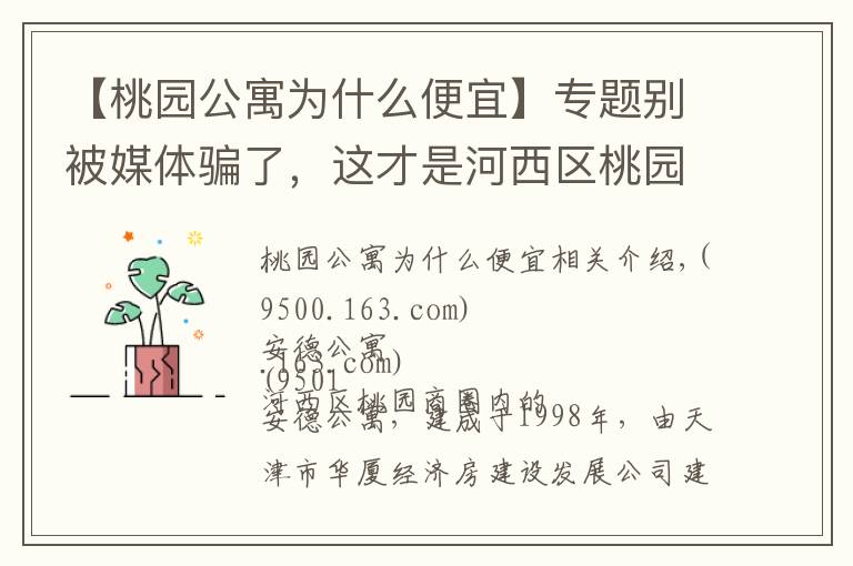 【桃園公寓為什么便宜】專題別被媒體騙了，這才是河西區(qū)桃園的真實房價，安德公寓小區(qū)點評